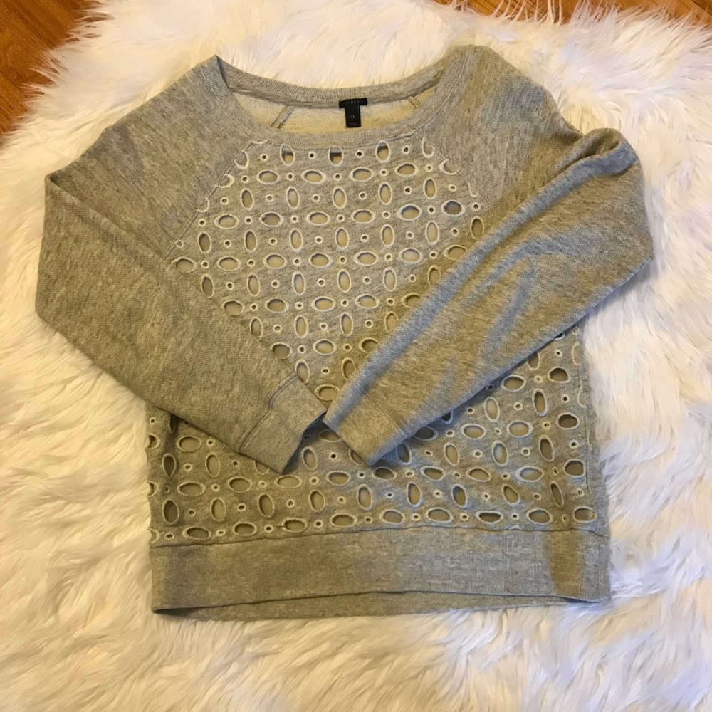 J. Crew Gray Eyelet Pullover Sweatshirt